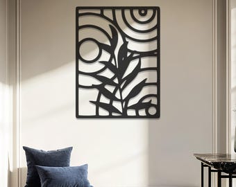 Abstract Plant Metal Wall Art, Modern Geometric Botanical Decor, Minimalist Black White Wall Sculpture, Home Office Wall Decor, Gift for Her