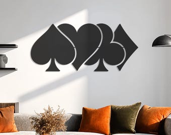 Card Suit Symbols Metal Wall Art, Spade Heart Club Diamond Decor, Modern Geometric Wall Sculpture, Poker Room Decor, Valentine Gift