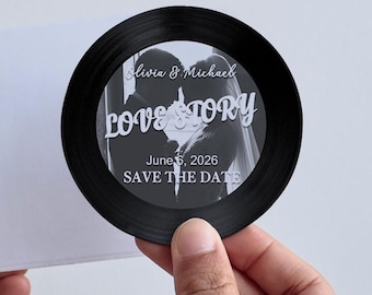 Vintage Vinyl Record Wedding Save The Date Magnet – Personalized Photo Wedding Keepsake