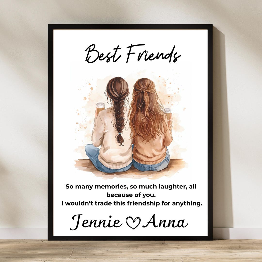 Personalized Best Friend Portrait Wall Art, Custom BFF Illustration ...