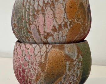 Handmade Stoneware Decorative Bowls, Abstract Glaze, Rustic Home Decor