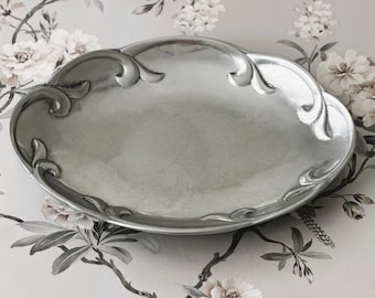 Vintage Wilton Armetale Scroll Serving Tray Oval USA Made Hostess Gift Holiday Entertaining 13x9.5