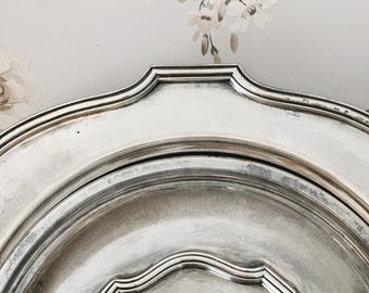 Fuente de servir tapada chapada en plata vintage con bandeja / Fuente tapada chapada en plata de estilo georgiano / Monograma S / Vajilla inglesa
