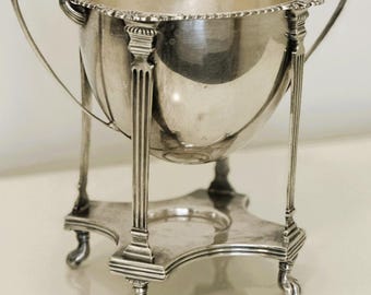 Antique HB&H Alpha Silver Plate Sugar Bowl Bonbon Dish Footed Swing Handle English Silverplate