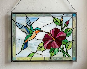 Hummingbird Stained Glass Pattern, Flower Suncatcher Template, Laser Cut Design (Digital Download)