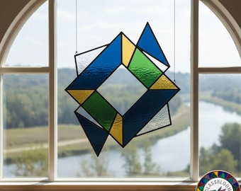 Abstract Geometric Stained Glass Pattern – Modern Suncatcher Template, Minimalist Wall Art, Digital Download SVG PDF, Contemporary Glass DIY
