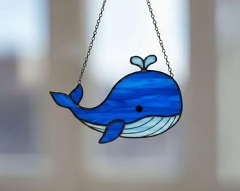 Patrón de ballena en vidriera – plantilla de animal marino para descarga digital