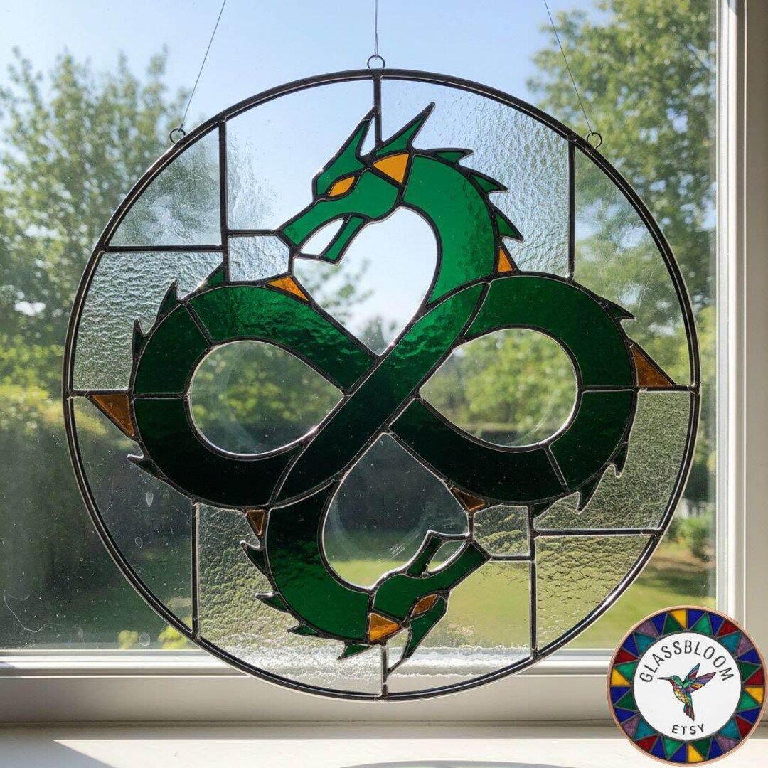 Dragon Stained Glass Pattern – Fantasy Suncatcher Template, Mythical ...