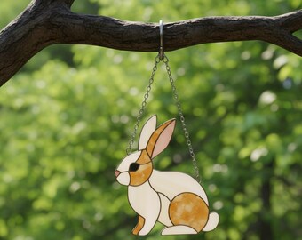 Rabbit stained glass pattern – woodland animal suncatcher template, digital download