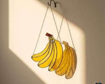 Banana stained glass pattern – funny fruit suncatcher, tropical kitchen decor, digital template
