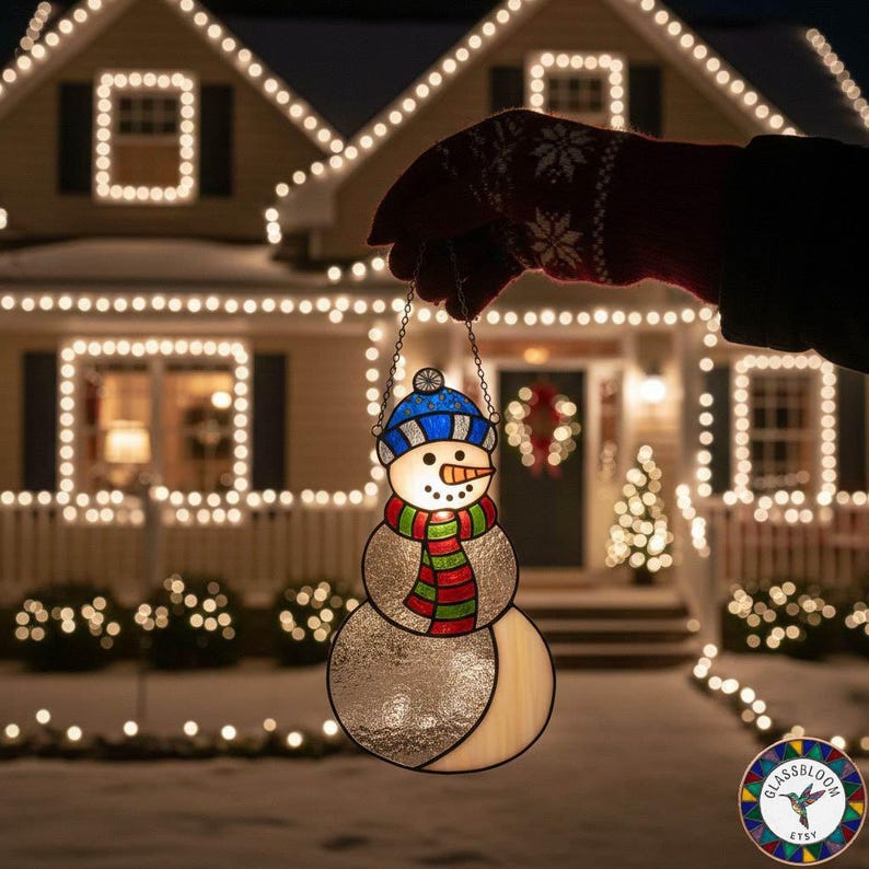 Snowman Stained Glass Pattern – Winter Suncatcher Template, Christmas ...