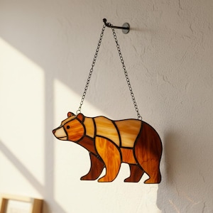 Bear stained glass pattern – forest animal suncatcher template, digital download