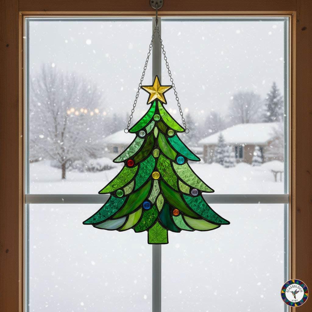 Christmas Tree Stained Glass Pattern – Holiday Window Decor, Festive ...