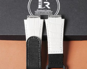Leather strap for Richard Mille, Handmade custom alligator leather hook and loop watch band
