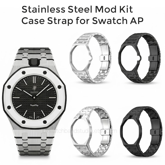  POP AP×Swatch フルステンレスケース ロイヤルオーク風 Stainless Steel Mod Kit Case Strap for Swatch X AP Royal Pop - Etsy