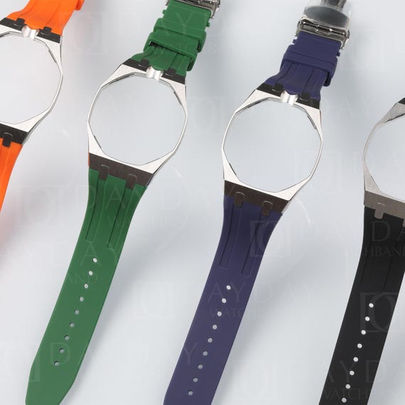 Case Strap for Swatch X AP Royal Pop-stainless Steel+silicone Band