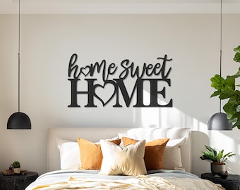 Home Sweet Home Metal Wall Art, Large Script Lettering Decor,Rustic Farmhouse Wall Sign,Unique Housewarming Gift,Living Room Family Wall Art