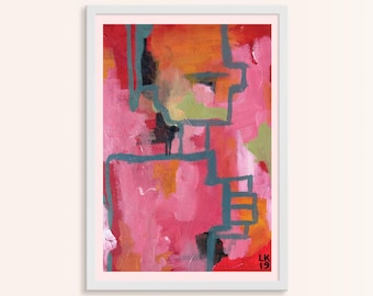Abstract Pink Wall Art Print - "Hug Me" Modern Painting for Contemporary Home Decor