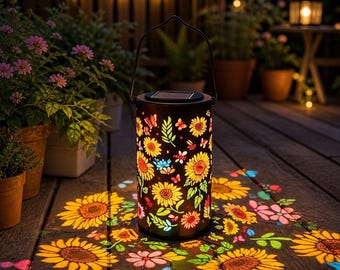Kolorowa lampa solarna w kształcie słonecznika, wisząca lampa solarna w kształcie kwiatu, wodoodporna metalowa lampa zewnętrzna, oświetlenie tarasu i trawnika, dekoracja ogrodu