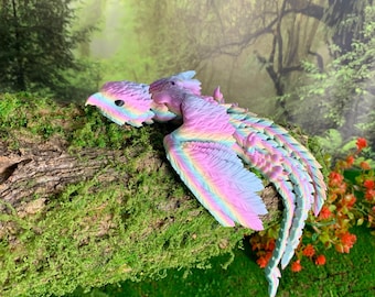 3D Printed Articulated Phoenix, Rainbow Glow-in-the-Dark Wings, , Desk Stress Toy, Dragon Decoration 3D Printed