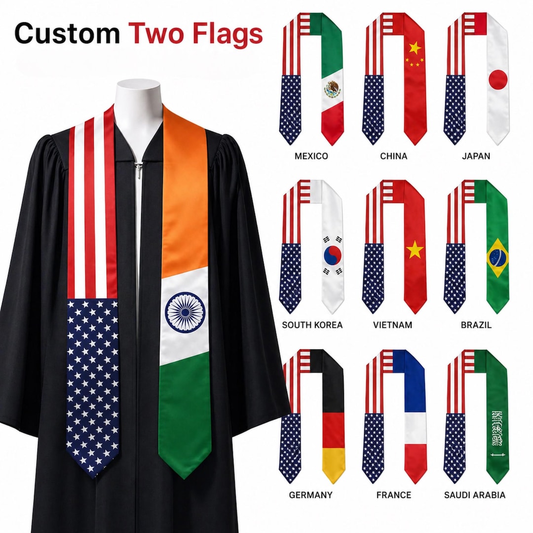 Custom Two Flag Graduation Stole, Personalized Class of 2026 Sash, Dual ...