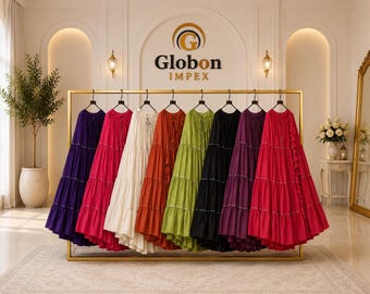 Kora Cotton Lehenga Skirt, 12 Meter Flair, Stitched Garba Skirt, Frill Festive Wear