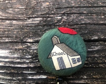 School House Teacher Fabric Covered Button Retractable Badge Reel Holder