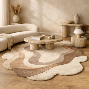Luksusowy, organiczny dywan wełniany o kształcie, ręcznie tkany, abstrakcyjny, designerski dywan