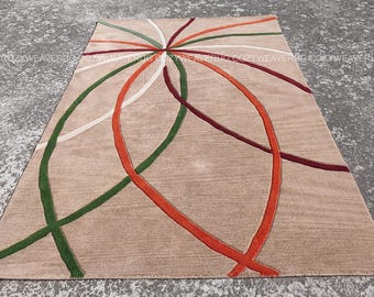 Hand Tufted Wool Area Rug, Modern Abstract Beige Living Room Designer Carpet