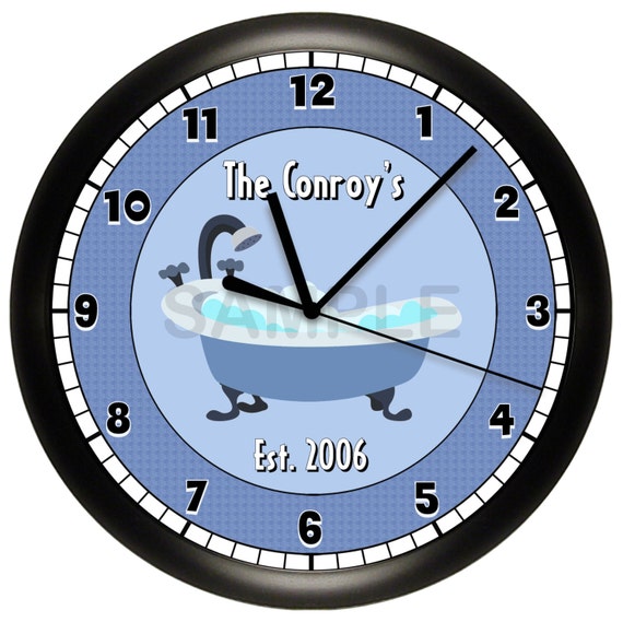 Blue Bathroom Custom Wall Clock - Bathroom Wall Clocks Blue Bathroom Custom Wall Clock - Bathroom Wall Clocks
