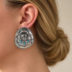 Two-Tone Cowboy Hat Stud Earrings with Turquoise-Colour Accents