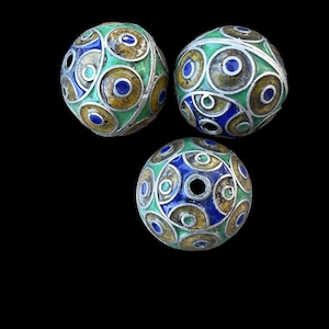 Enameled Berber Silver Focal Beads, Sold Individually - Rita Okrent Collection (NP101)