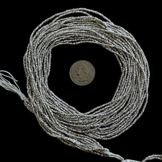 Long Strands of Very Tiny Flat Square Sterling Silver Beads from the Thai Karen Hill Tribe - Rita Okrent Collection (NP108b)