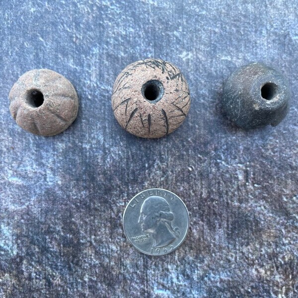 Antique Clay Spindle Whorls, Group of 3 - Rita Okrent Collection (P901)