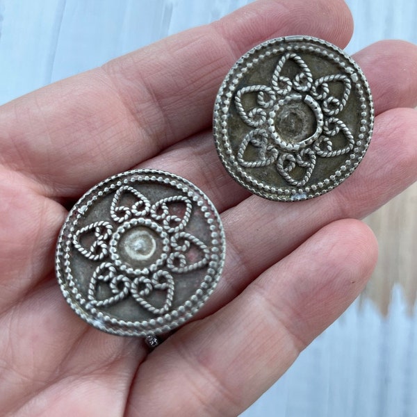 Pair of Silver Decorative Ear Plug Earrings, India - RIta Okrent Collection (P679b)