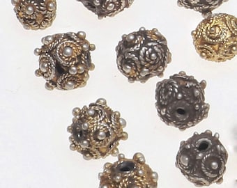 Half Dozen/ Dozen Antique Small Silver and Gold-Plated Mauritanian Spacer Beads with Decorative Roping- Rita Okrent Collection (C460)