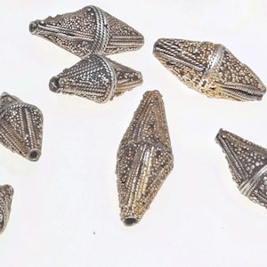 Antique Silver and Gold-Washed Silver Granulated Bicone Beads, Handmade in Mauritania - Rita Okrent Collection (C462)