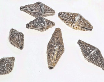 Antique Silver and Gold-Washed Silver Granulated Bicone Beads, Handmade in Mauritania - Rita Okrent Collection (C462)