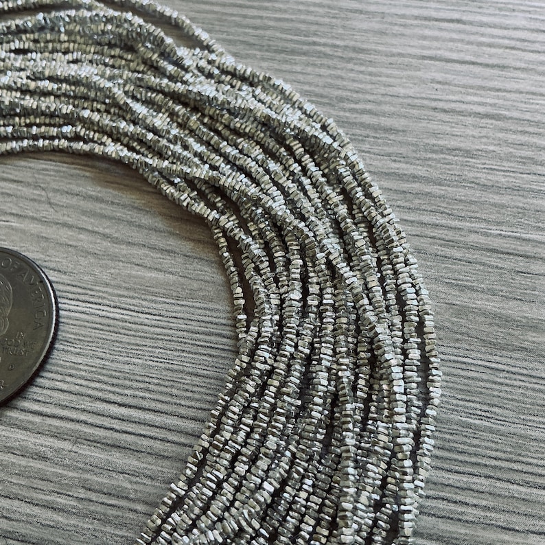 Long Strands of Very Tiny Flat Square Sterling Silver Beads from the Thai Karen Hill Tribe - Rita Okrent Collection (NP108b) image 3