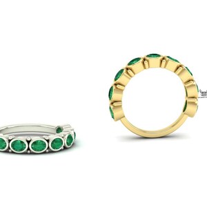 14 K Yellow Gold Emerald Ring: Zambia Emerald Anniversary Band
