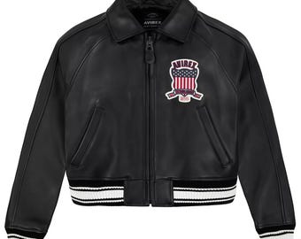Chaqueta corta de cuero negro AVIREX USA para mujer / Chaqueta estilo motero de piel de vaca auténtica de AMLEATHERSCO