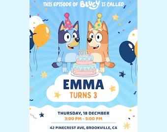 Editable Bluey Party Invitation, Personalized Kids Birthday Evite, Printable Bluey & Bingo Canva Template, Instant Digital Download 5x7