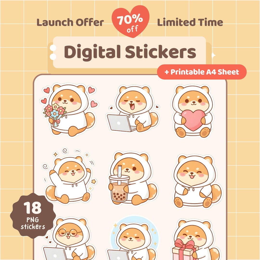 Cute Kawaii Dog Digital Stickers Goodnotes Sticker Pack Adorable ...