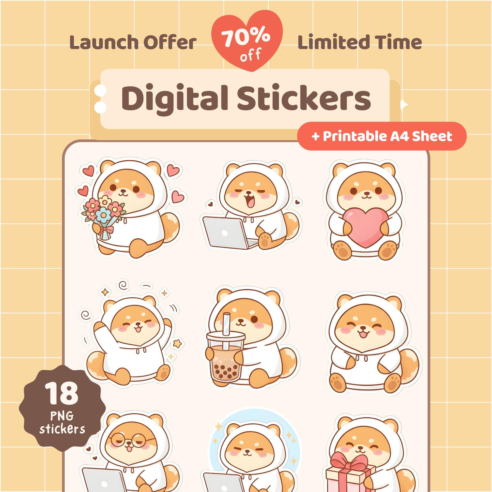 Cute Kawaii Dog Digital Stickers Goodnotes Sticker Pack Adorable ...