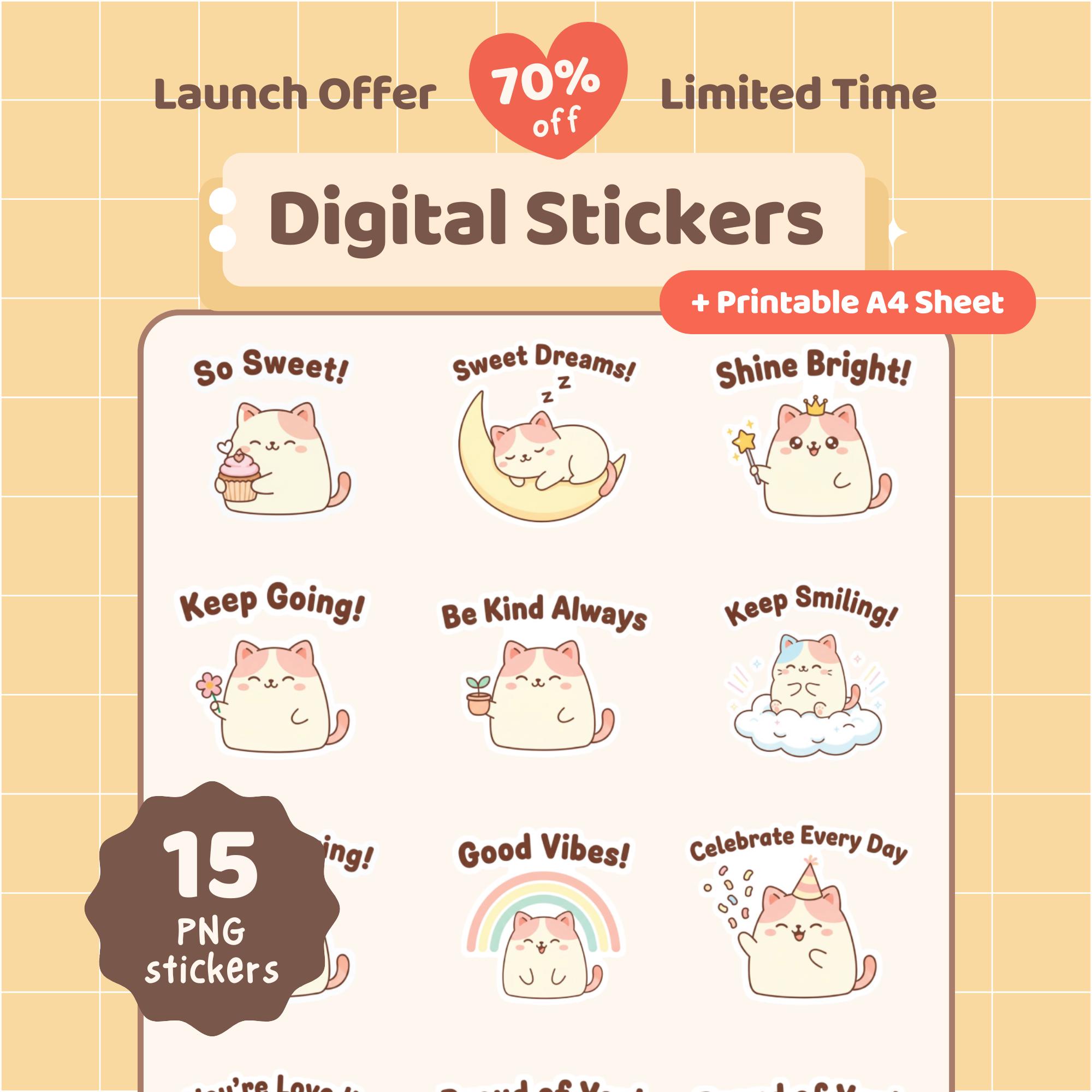 Cute Kawaii Cat Motivational Digital Stickers Goodnotes Sticker Pack ...