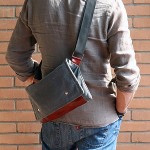Borsa tracolla uomo, borsa di stoffa e pelle, borsa fatta a mano