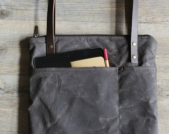 Waxed canvas tote - laptop bag - shoulder bag - waxed canvas bag - canvas laptop bag - handmade bag - waxed cotton bag - canvas bag