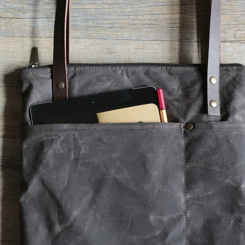 Waxed Canvas Tote Laptop Bag Shoulder Bag Waxed Canvas Etsy