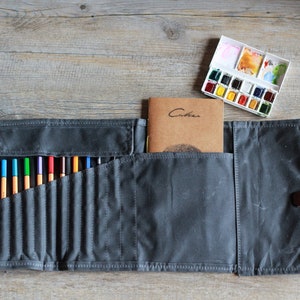 Large Canvas Pencil Pouch With Zipper - Black —