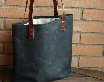 Tote bag in waxed canvas,  waxed cotton bag, waxed canvas bag, baby shower gift, tote bag, wax canvas bag, market bag, shopping bag